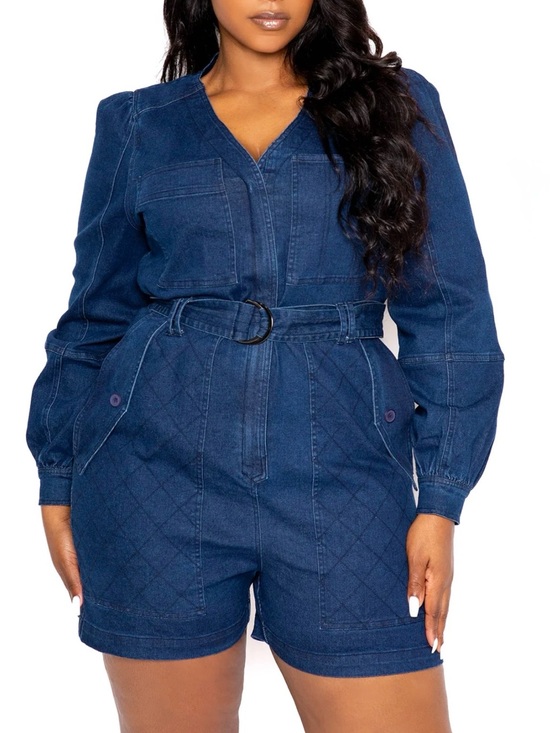 Buxom Pants - Buxom Curvy Denim Utility Romper With Belt Size 3X